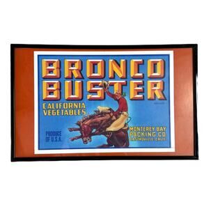 Western Rodeo Bronco Buster Calif Vegetables Crate Label Advertisement Framed